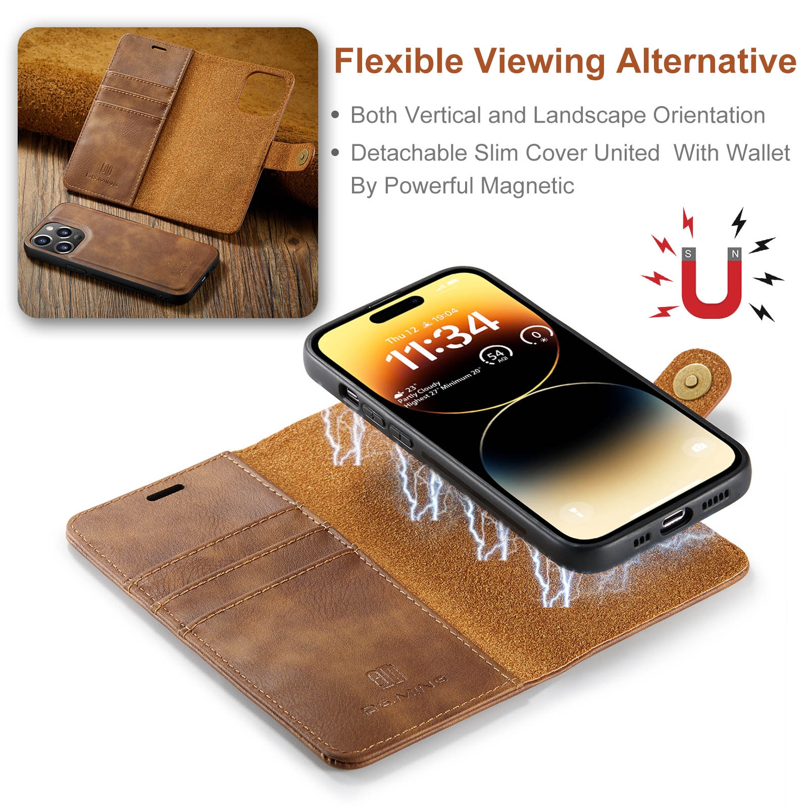 iPhone 15 Pro Max Magnet Wallet Cognac