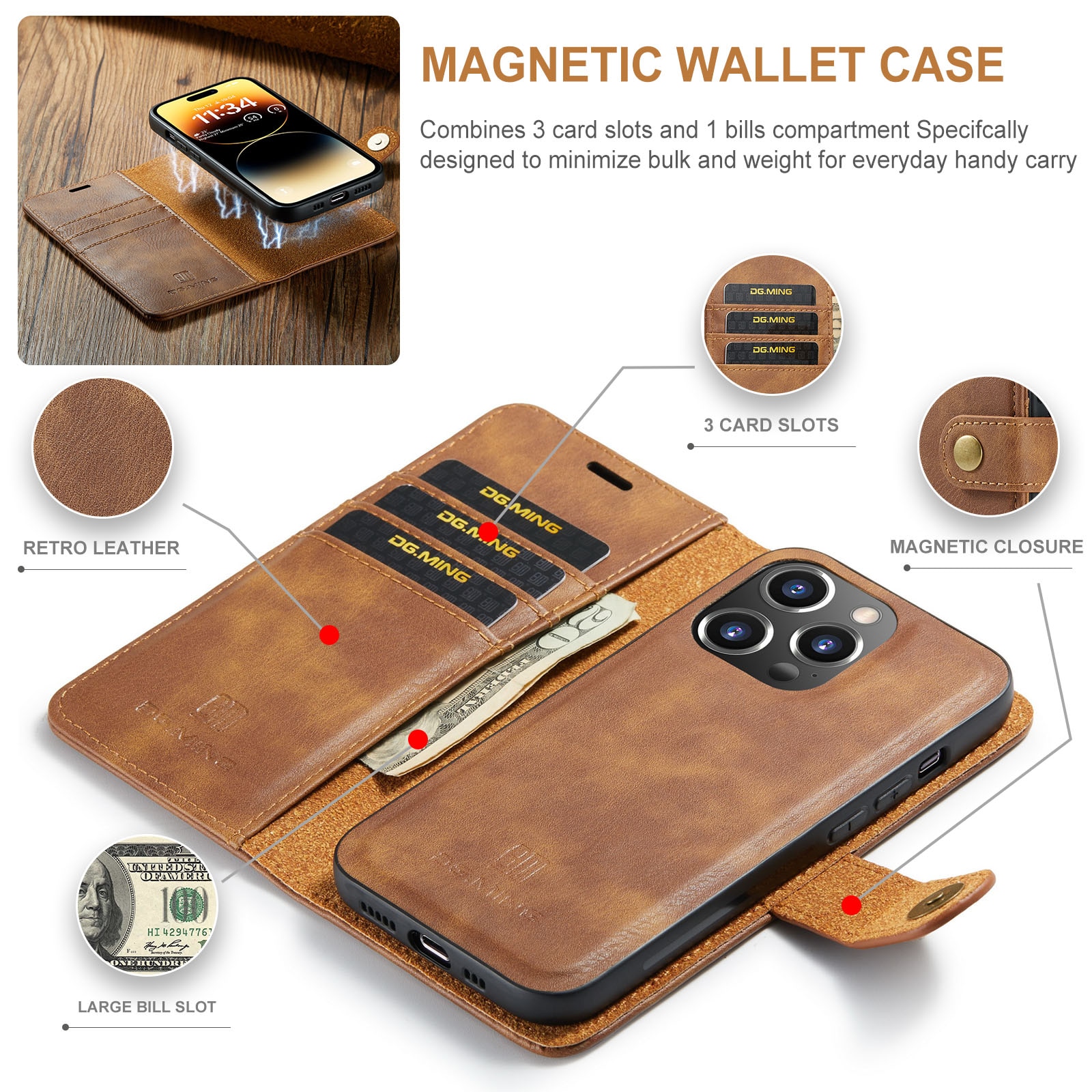 iPhone 14 Pro Max Magnet Wallet Cognac