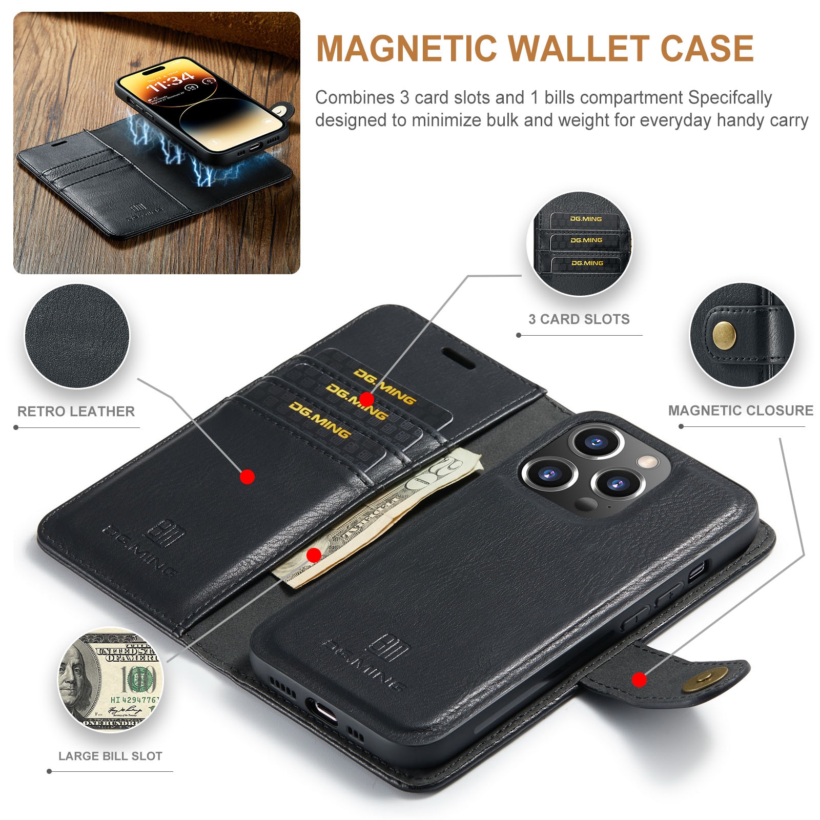 iPhone 14 Pro Magnet Wallet Black