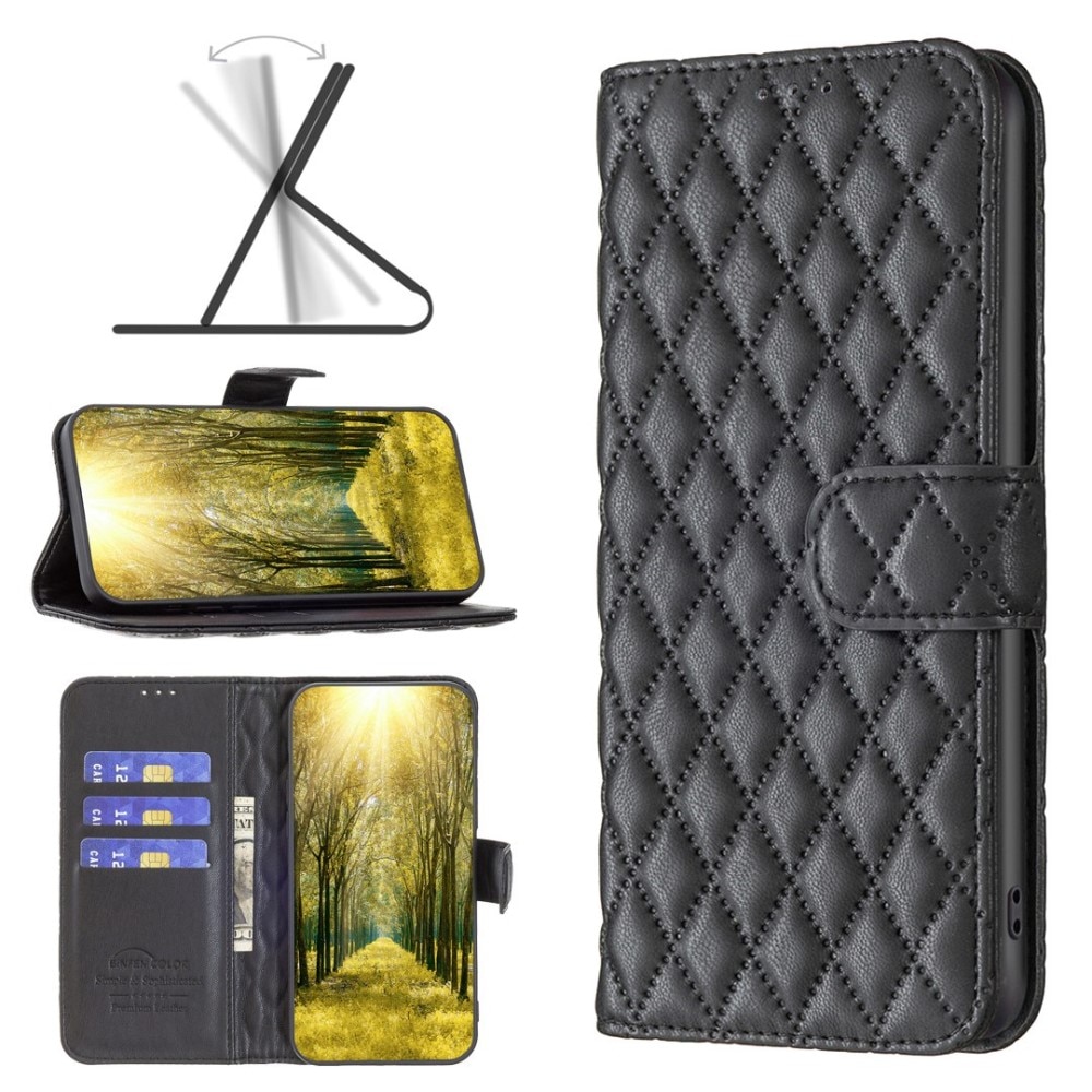 iPhone 14 Wallet Case Quilted Black