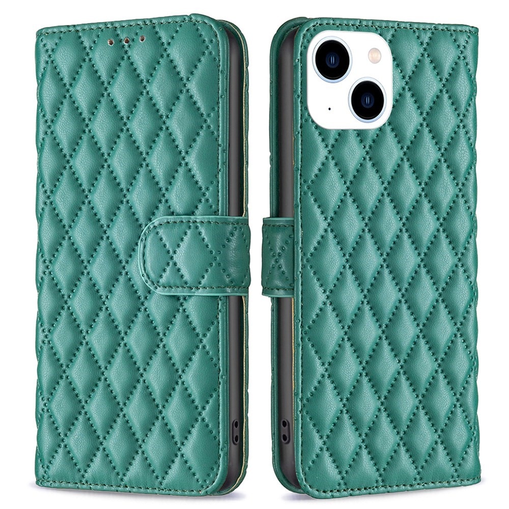 iPhone 14 Wallet Case Quilted Green