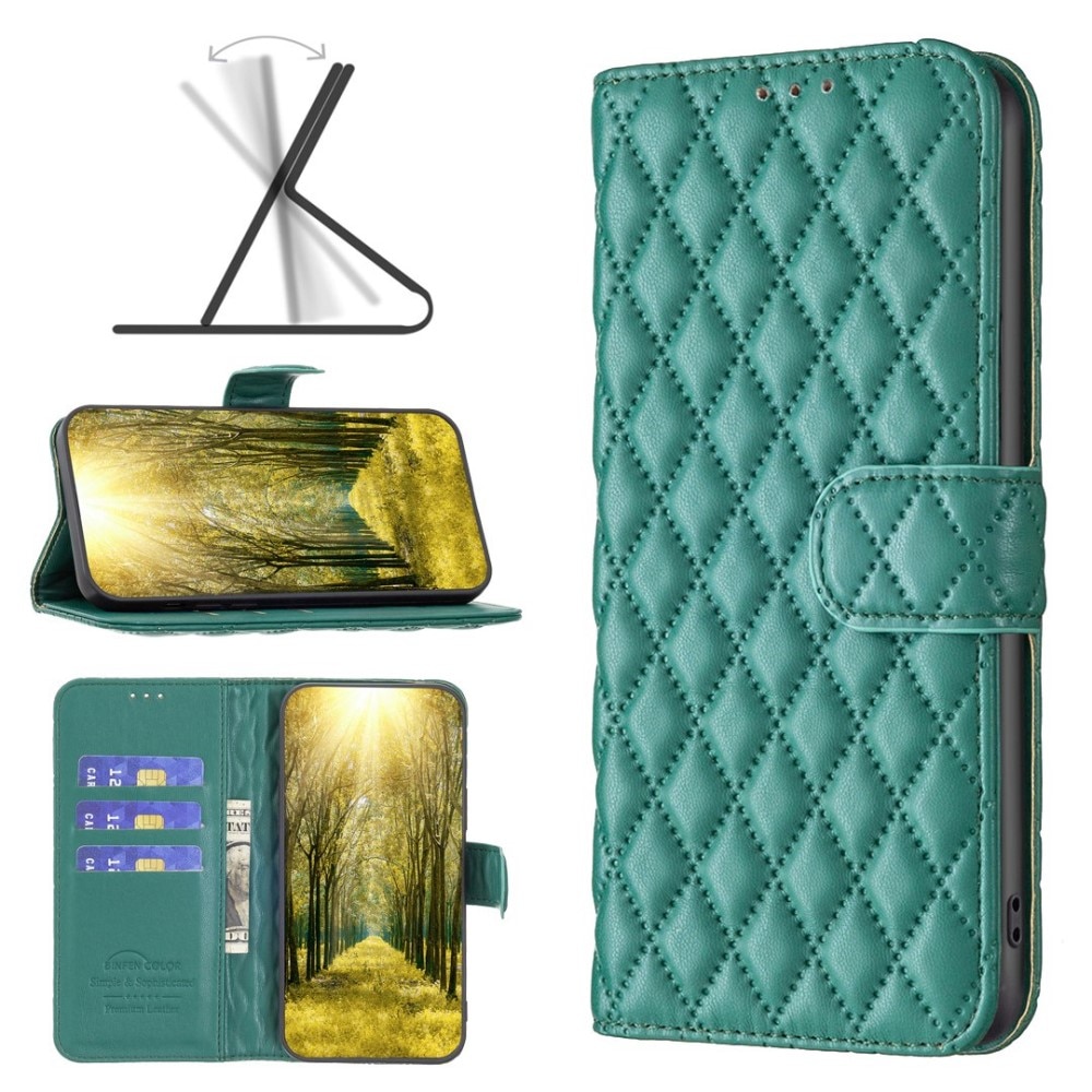 iPhone 14 Wallet Case Quilted Green