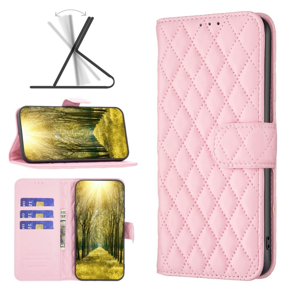 iPhone 14 Wallet Case Quilted Pink