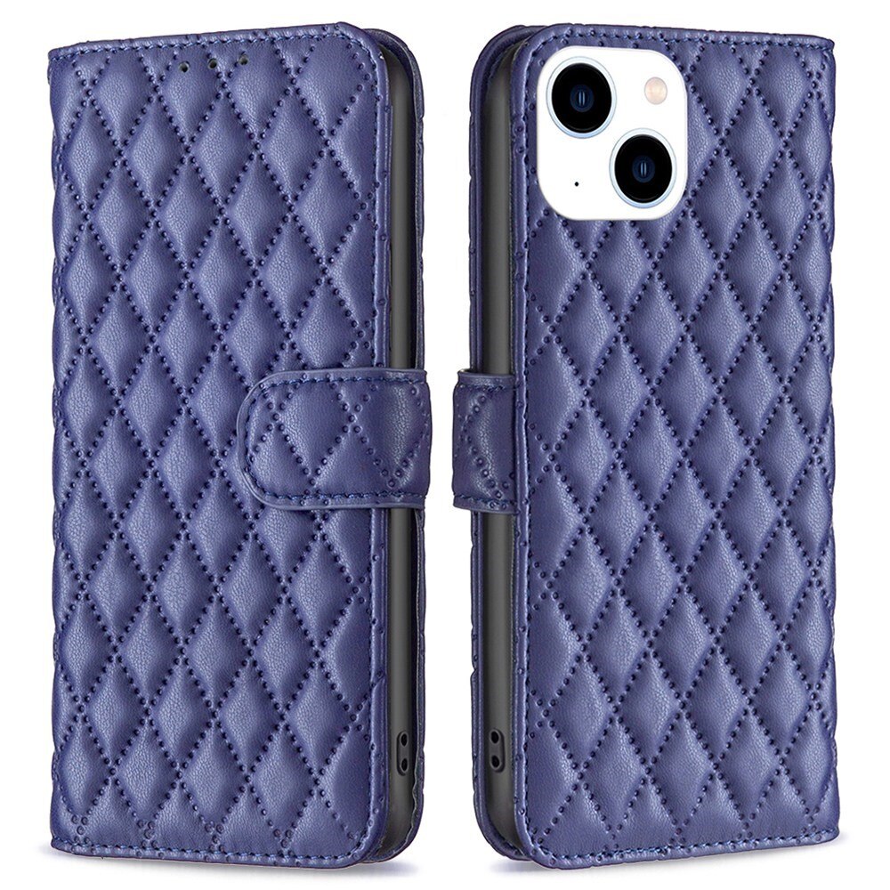 iPhone 14 Wallet Case Quilted Blue