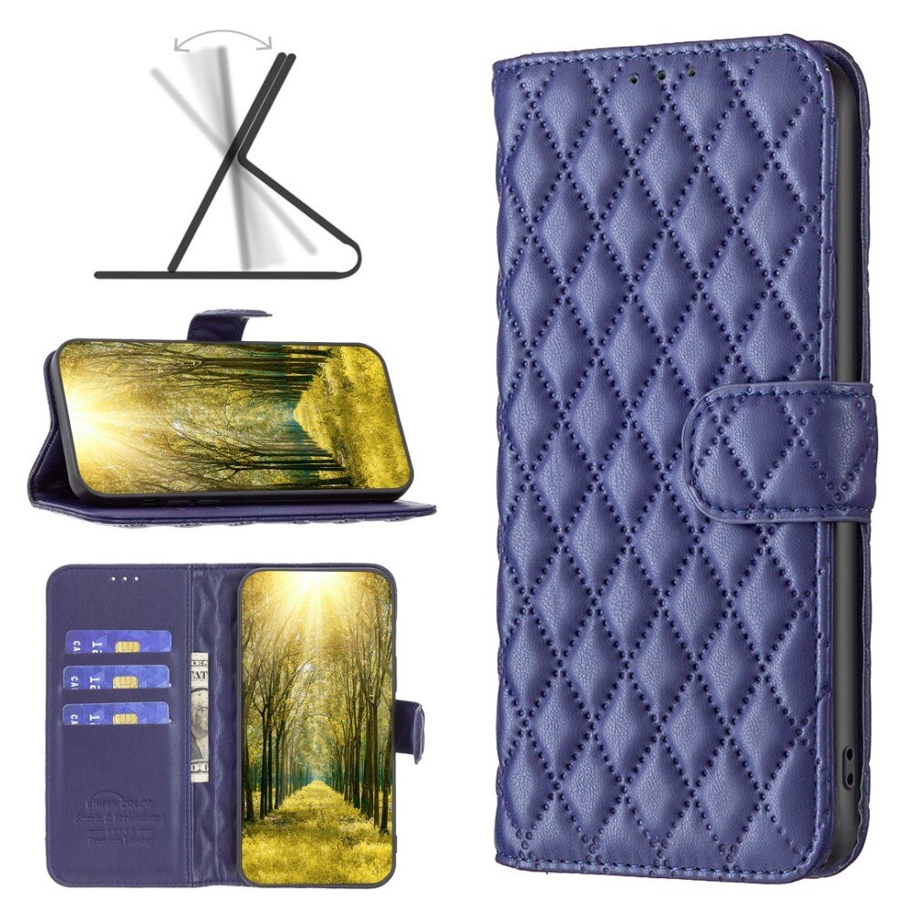 iPhone 14 Wallet Case Quilted Blue