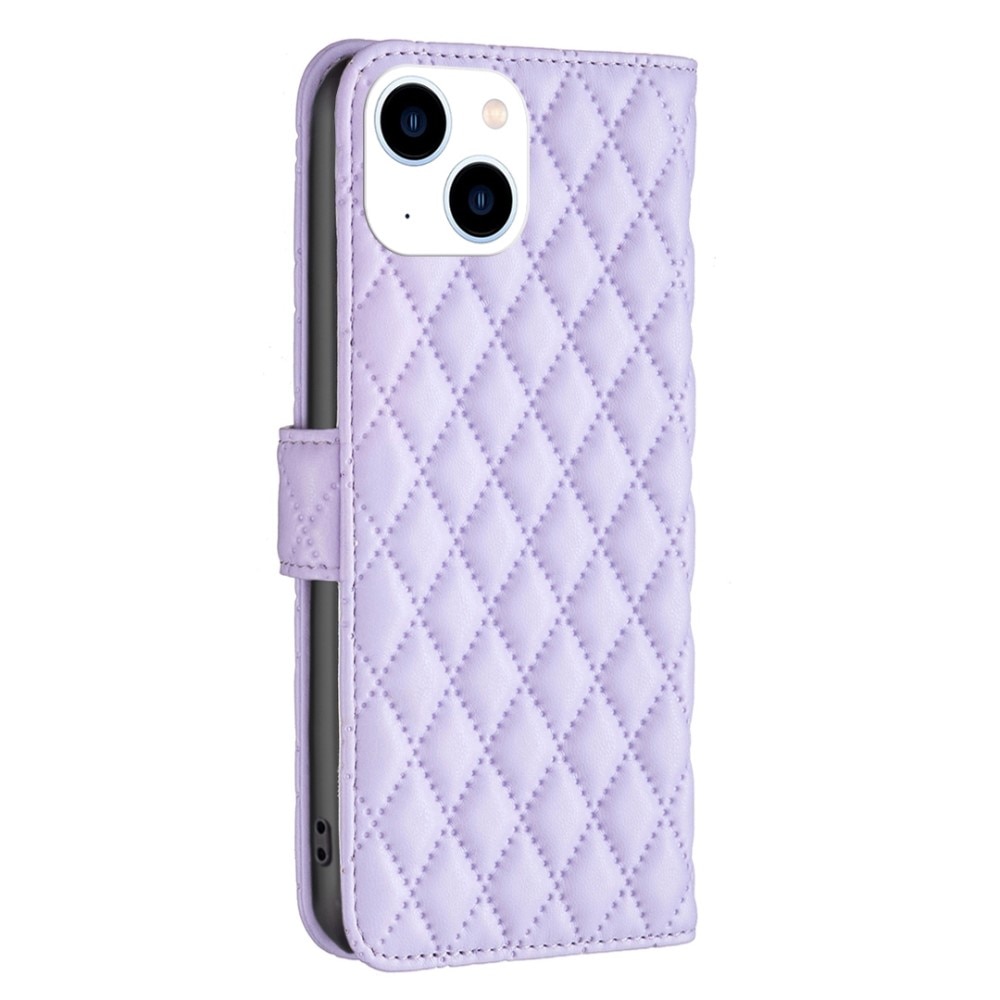 iPhone 14 Wallet Case Quilted Purple