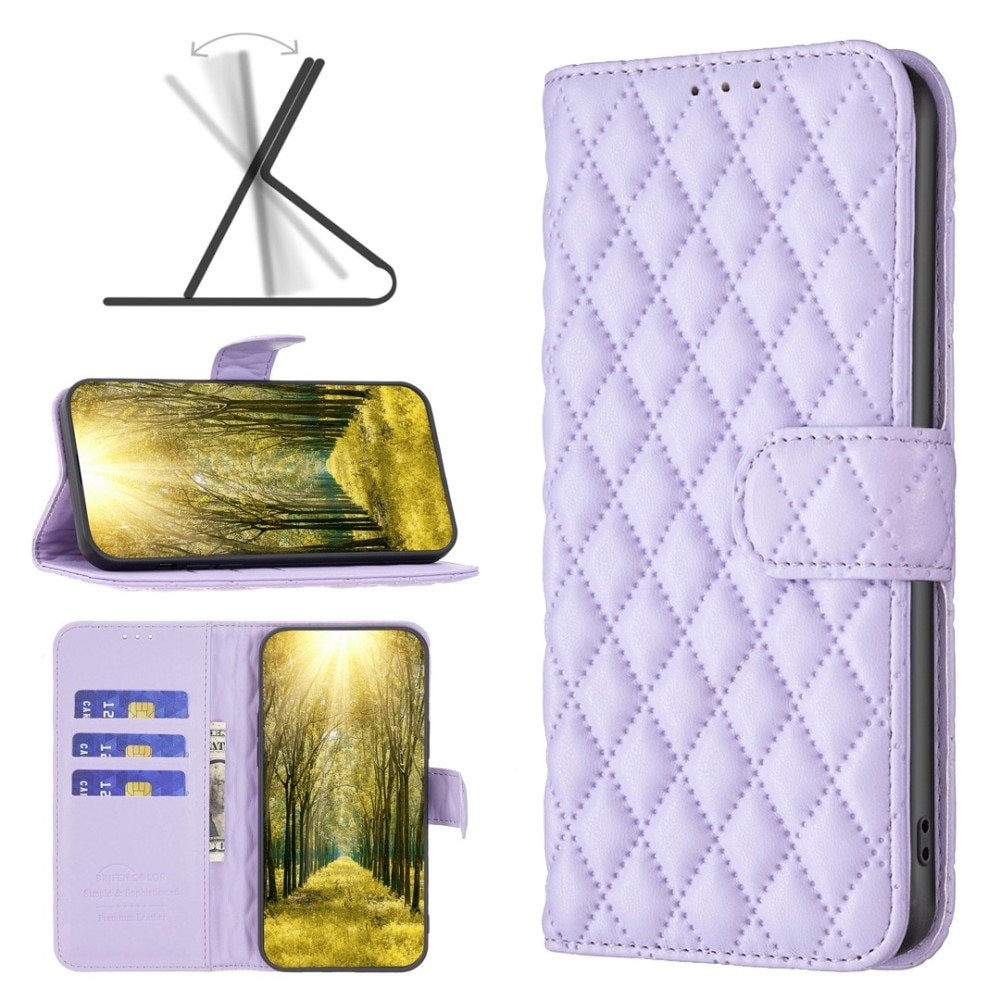 iPhone 14 Wallet Case Quilted Purple