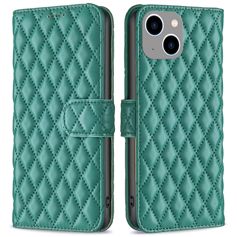 iPhone 14 Plus Wallet Case Quilted Green