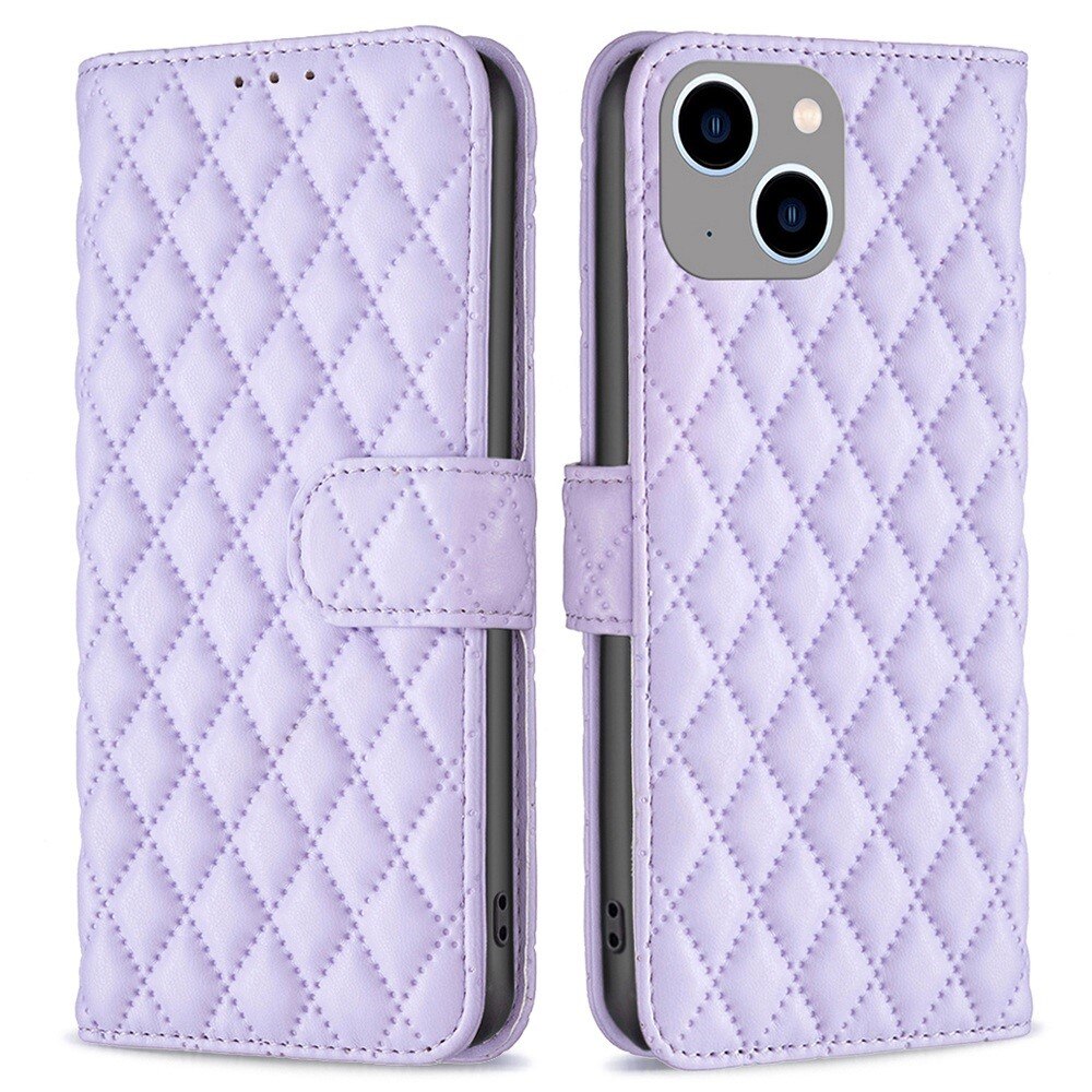 iPhone 14 Plus Wallet Case Quilted Purple