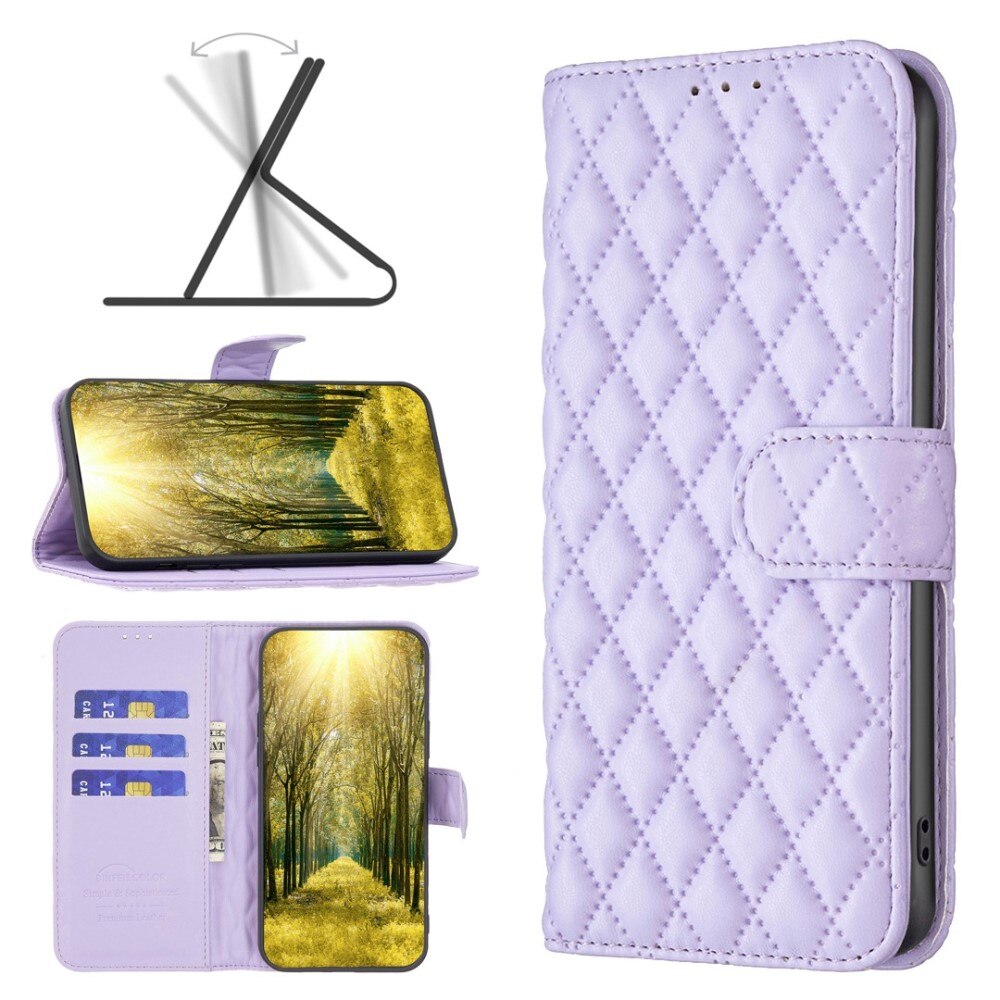 iPhone 14 Plus Wallet Case Quilted Purple