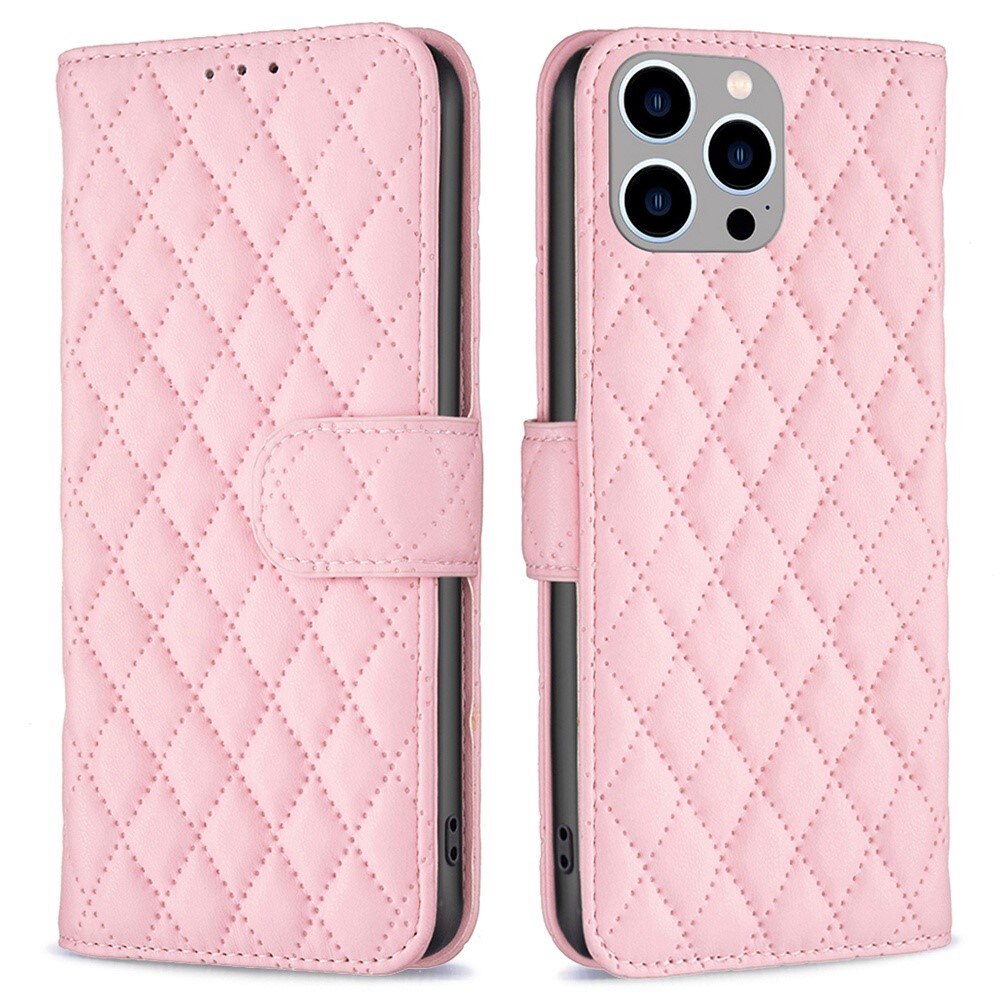 iPhone 14 Pro Max Wallet Case Quilted Pink