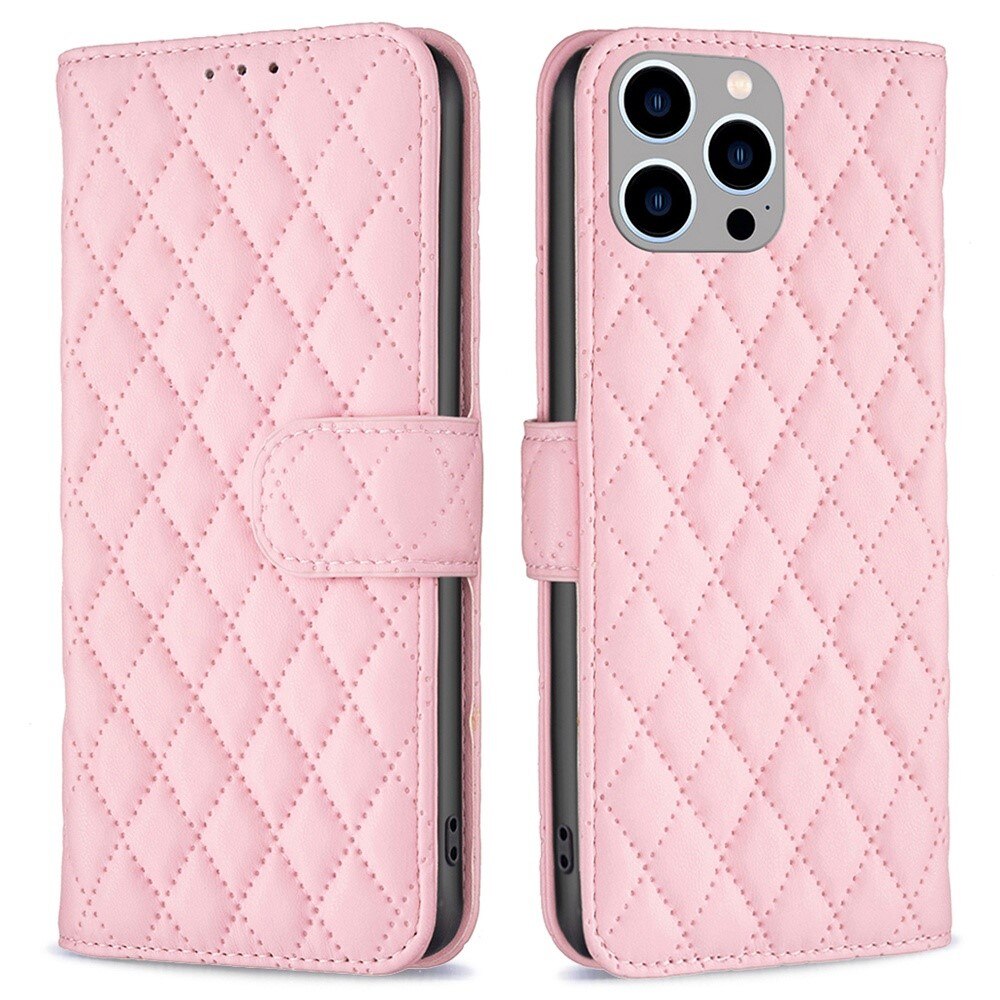 iPhone 14 Pro Max Wallet Case Quilted Pink