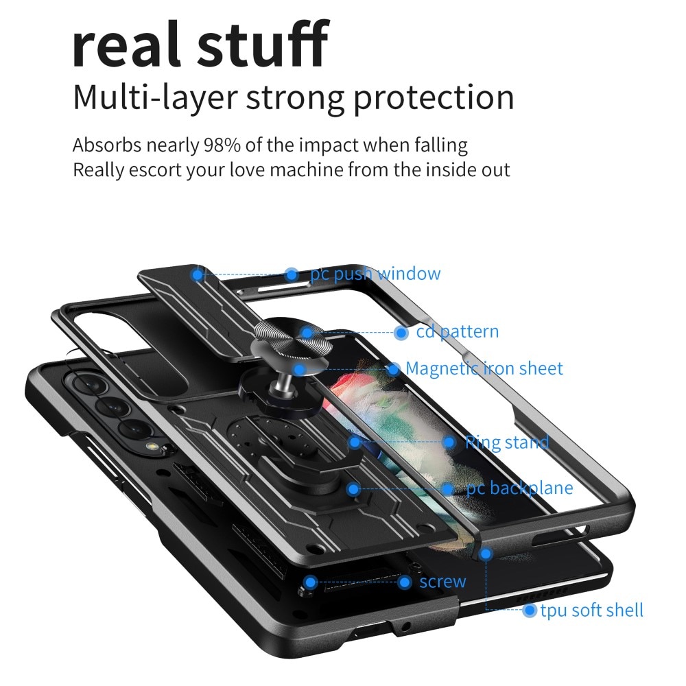 Samsung Galaxy Z Fold 4 Hybrid Case Tech Ring w. Camera Protector Black