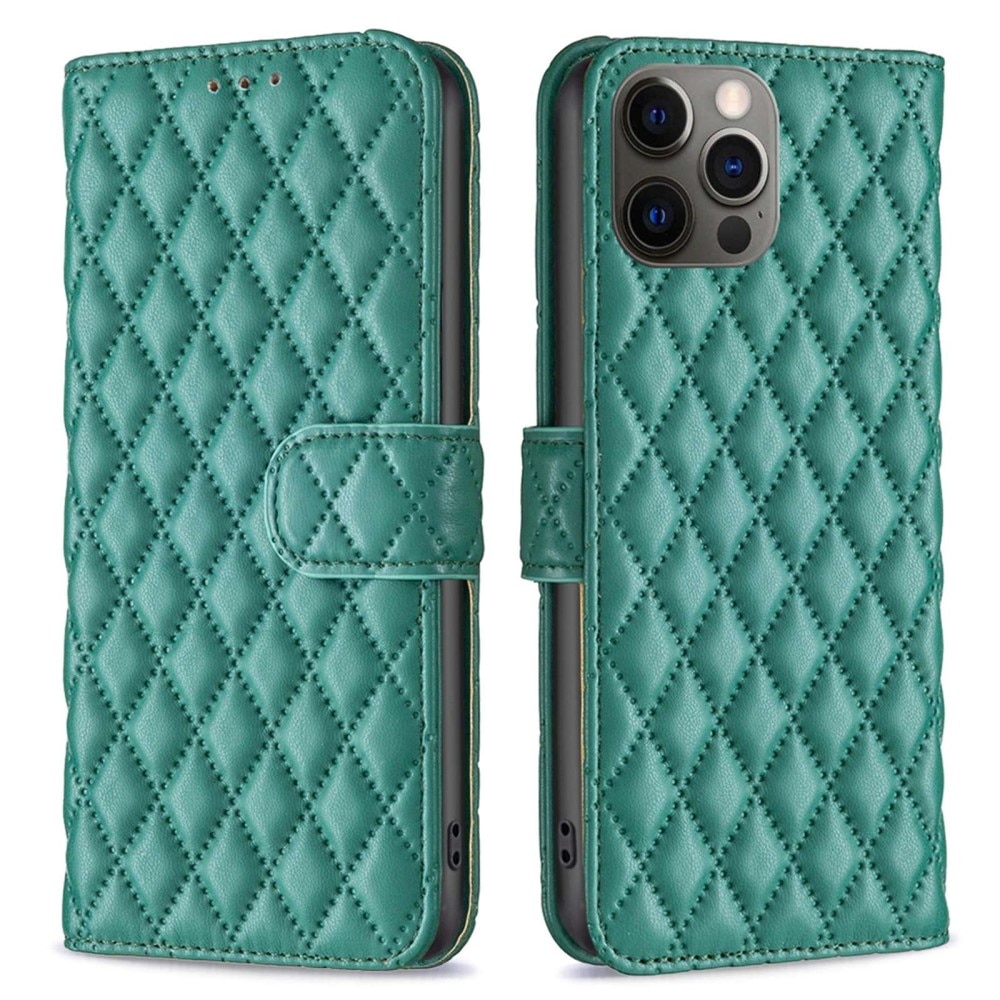 iPhone 12/12 Pro Wallet Case Quilted Green