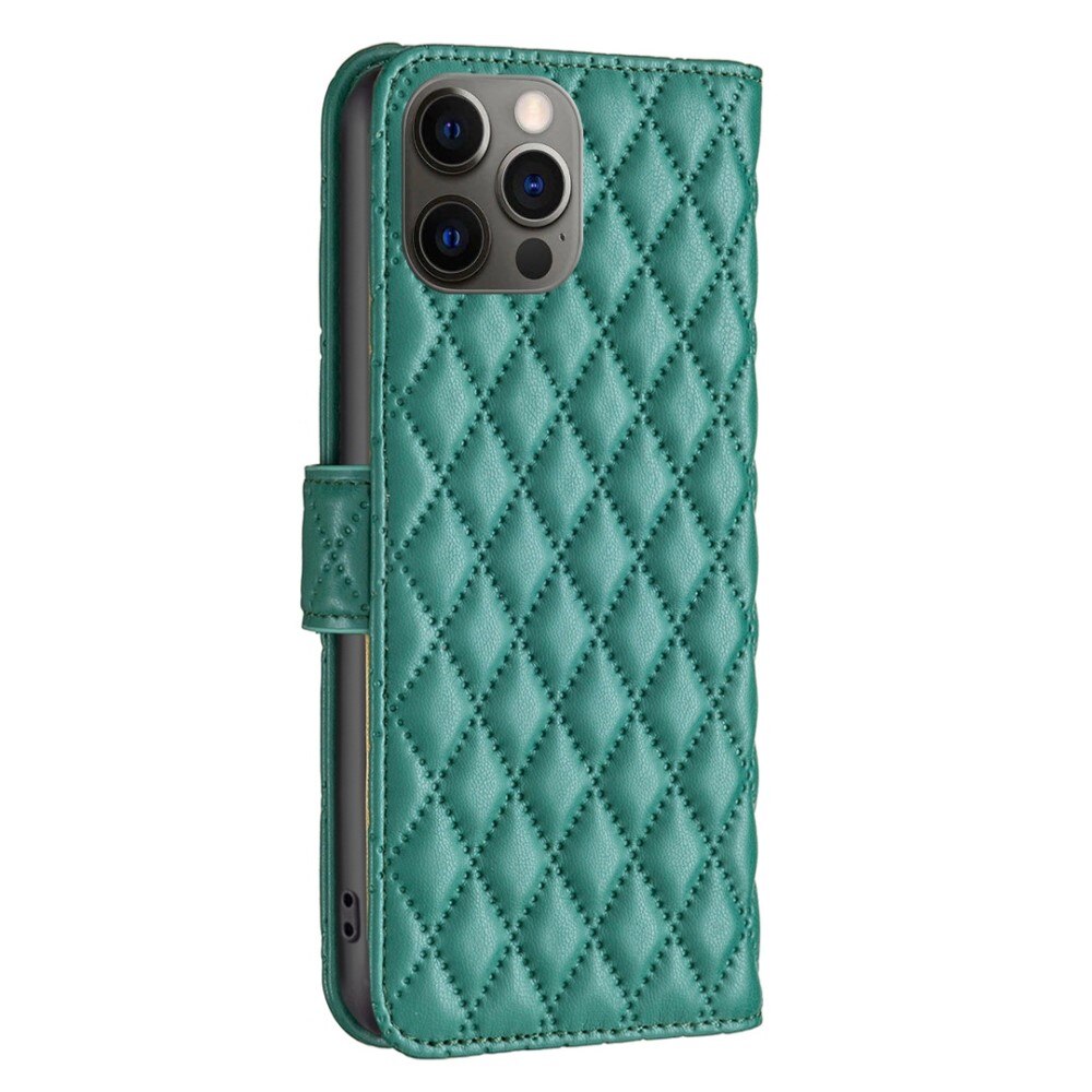 iPhone 12/12 Pro Wallet Case Quilted Green