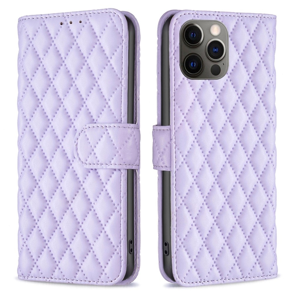 iPhone 12/12 Pro Wallet Case Quilted Purple