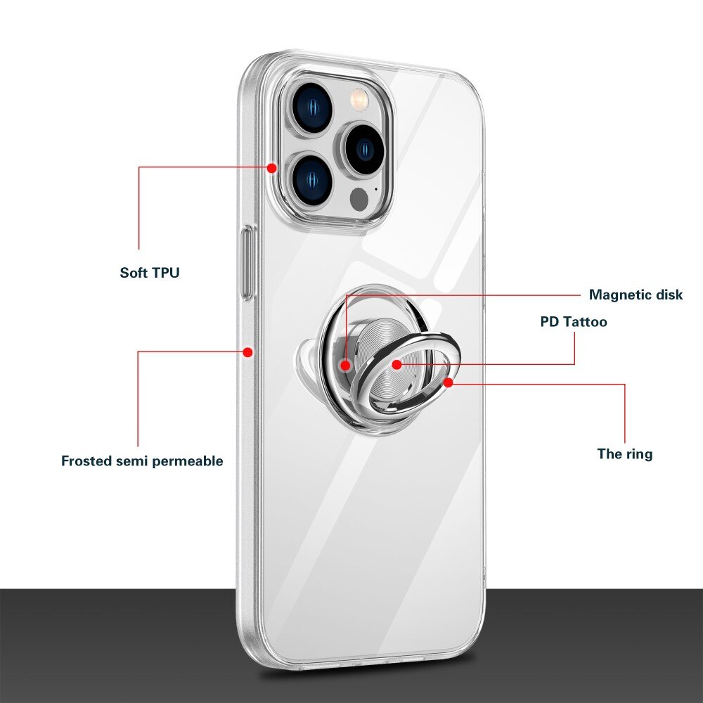 iPhone 14 Pro Max Finger Ring Kickstand TPU Case Transparent