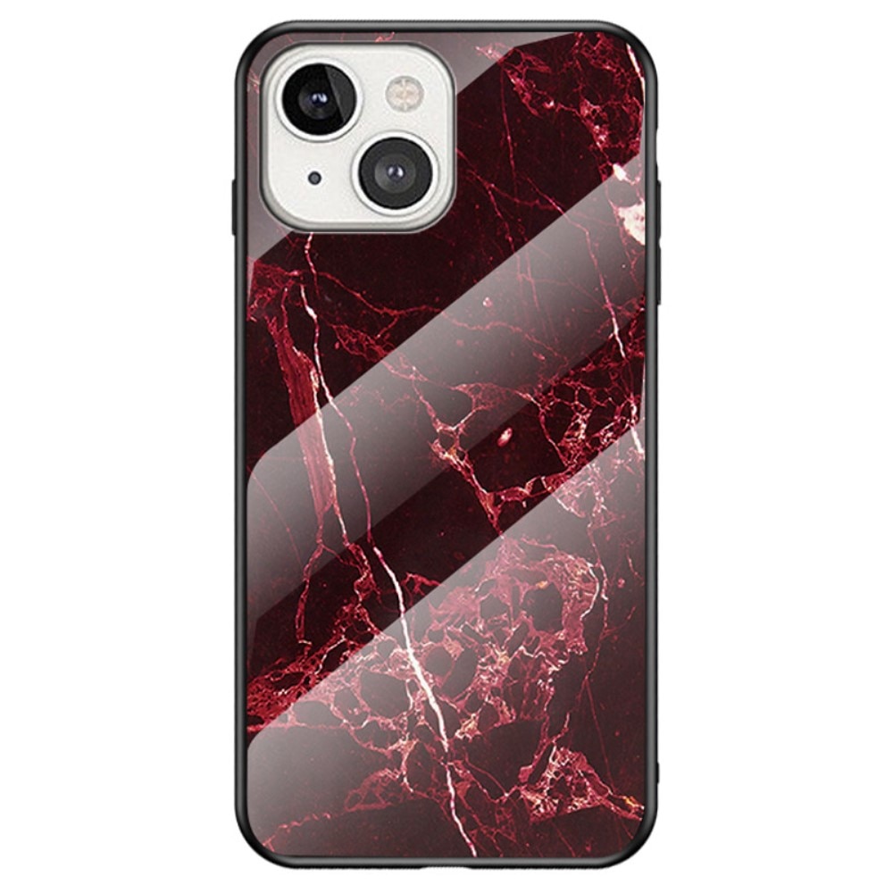 iPhone 14 Plus Tempered Glass Case Red Marble
