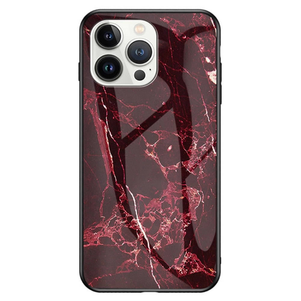 iPhone 14 Pro Max Tempered Glass Case Red Marble