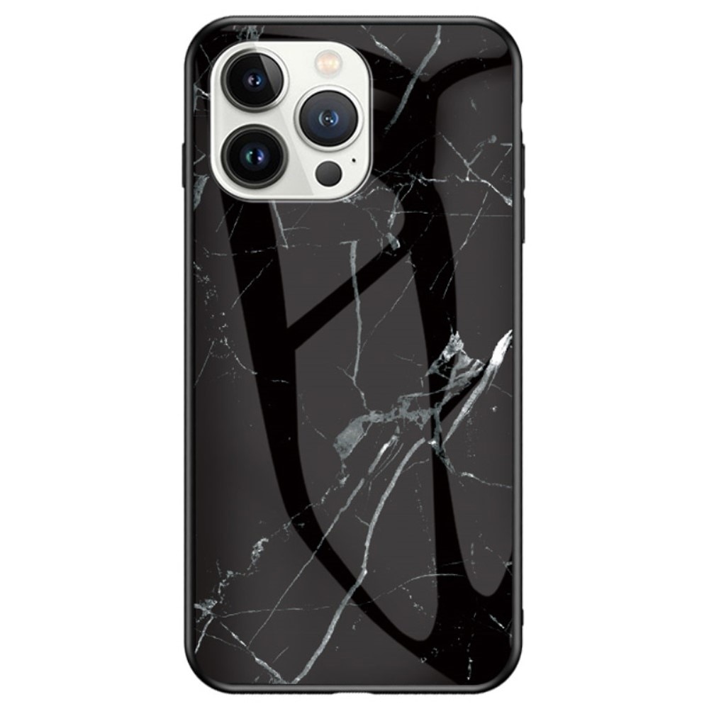 iPhone 14 Pro Max Tempered Glass Case Black Marble