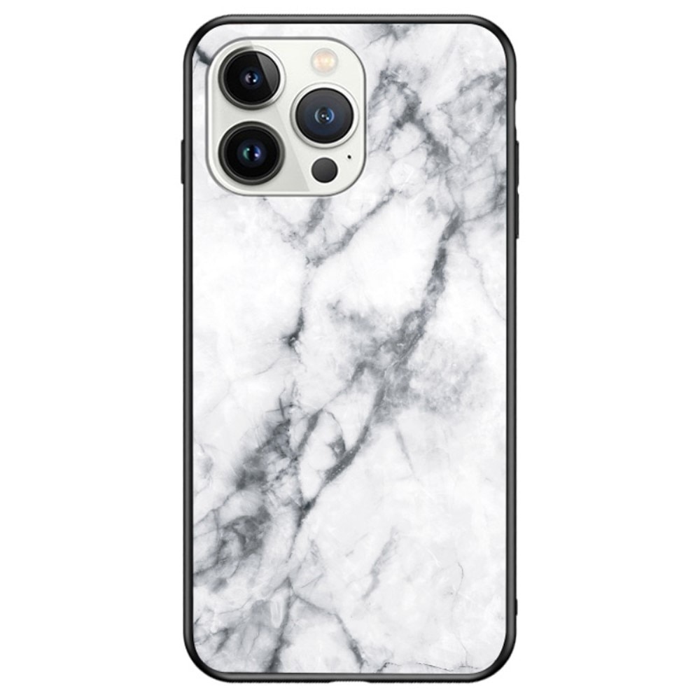 iPhone 14 Pro Max Tempered Glass Case White Marble