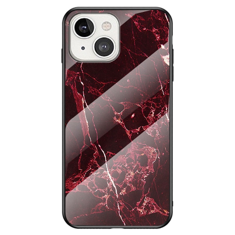 iPhone 14 Tempered Glass Case Red Marble