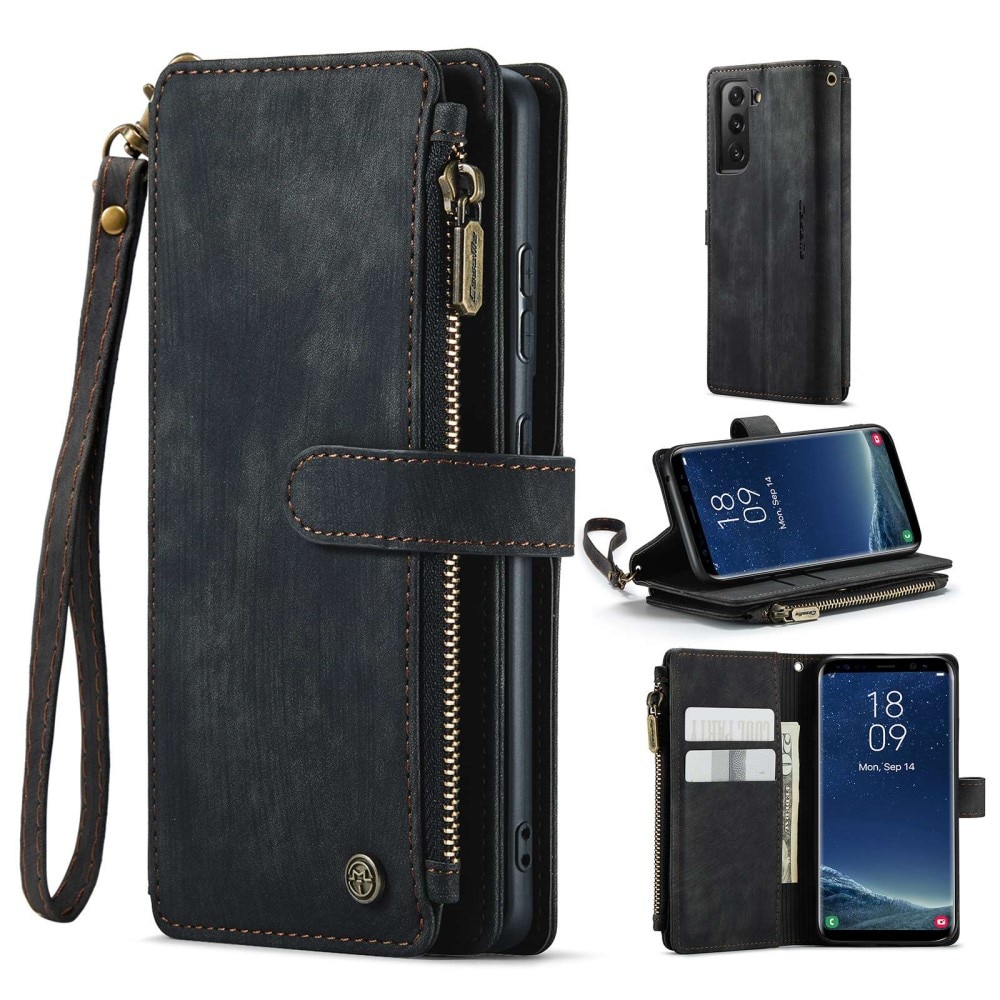 Samsung Galaxy S22 Zipper Wallet Book Cover Black