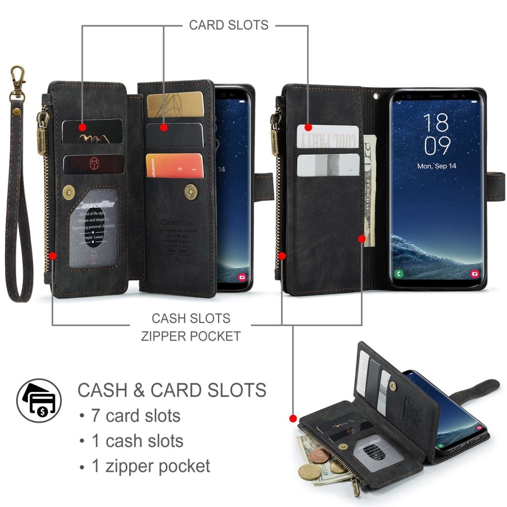 Samsung Galaxy S22 Zipper Wallet Book Cover Black