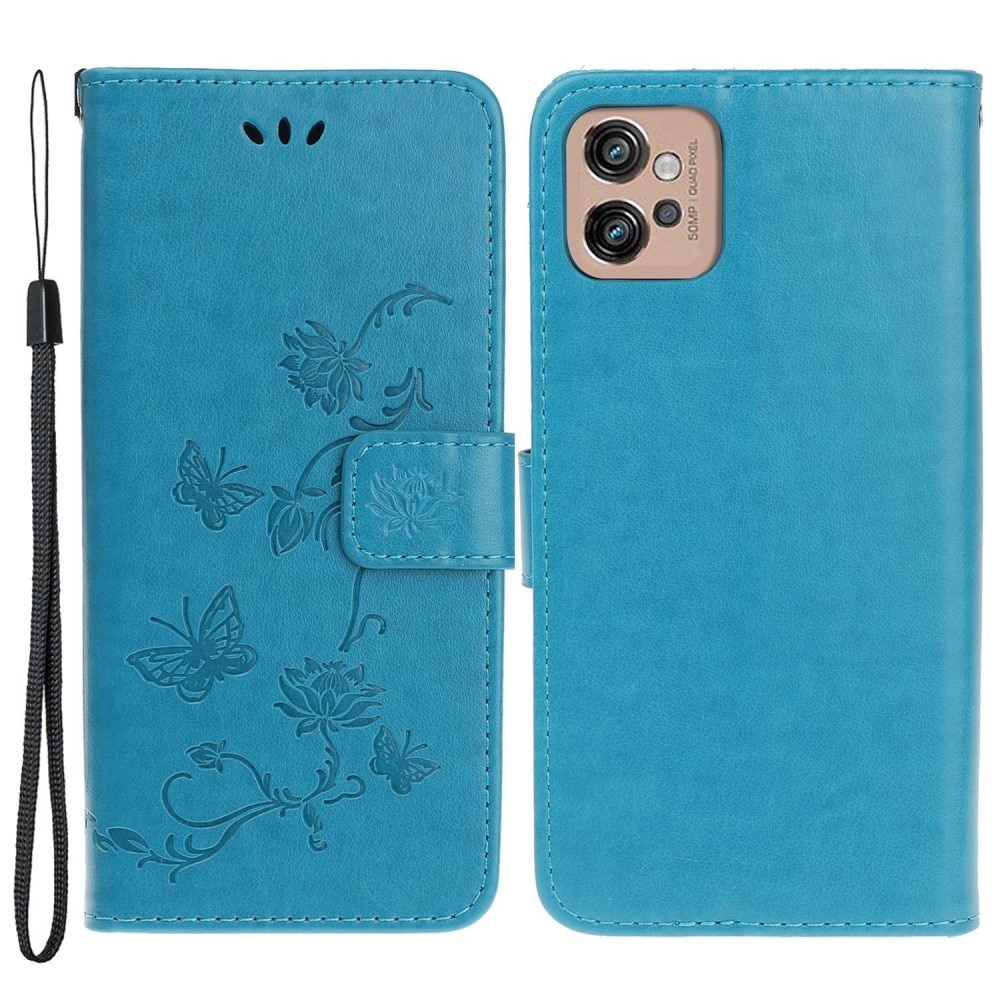 Motorola Moto G32 Leather Cover Imprinted Butterflies Blue