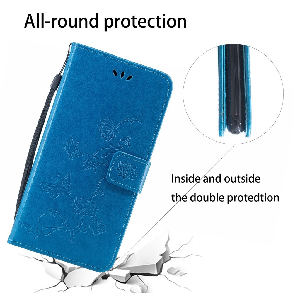 Motorola Moto G32 Leather Cover Imprinted Butterflies Blue