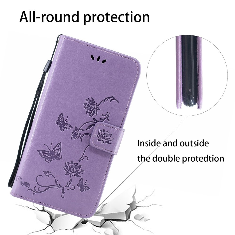 Motorola Moto G32 Leather Cover Imprinted Butterflies Purple