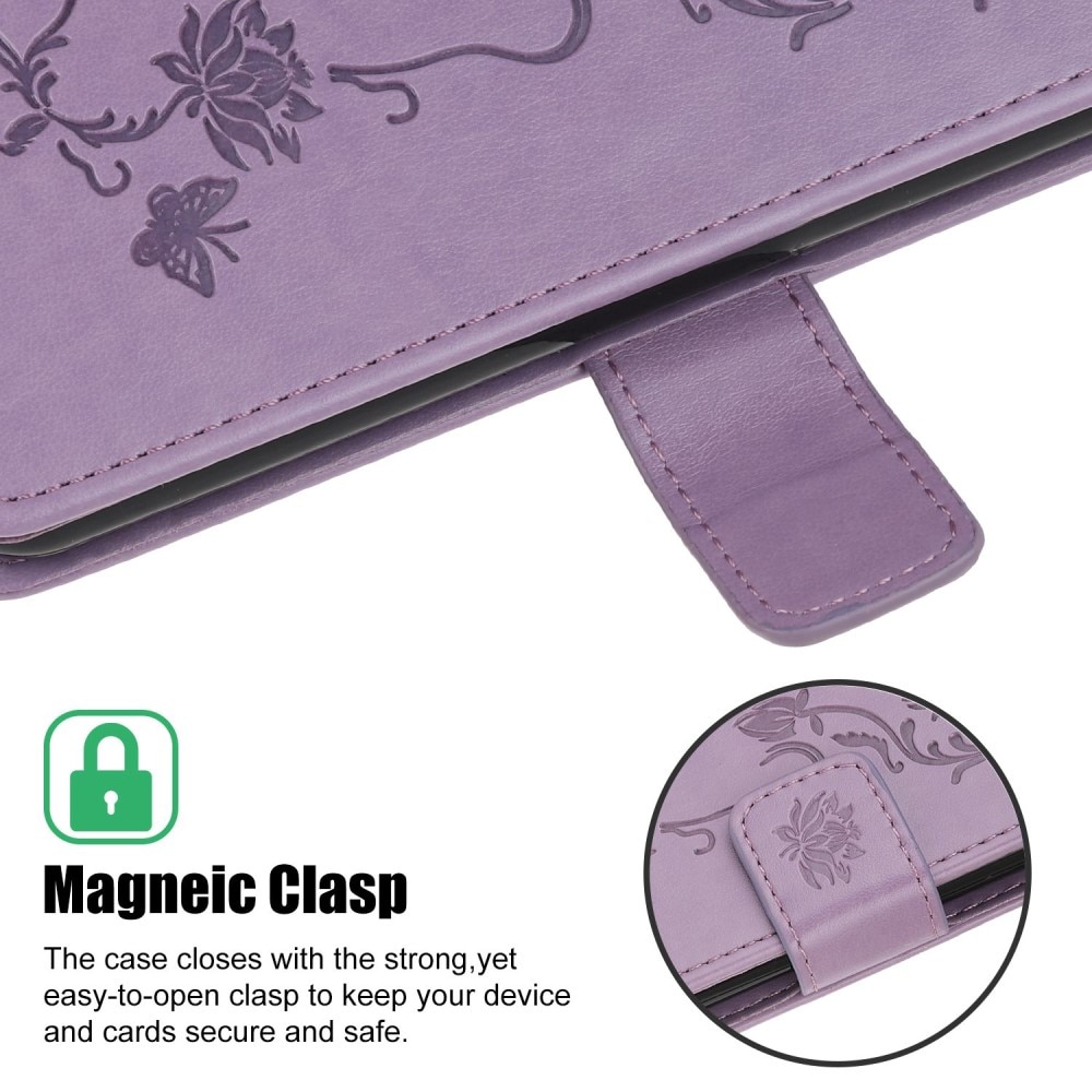 Motorola Moto G32 Leather Cover Imprinted Butterflies Purple