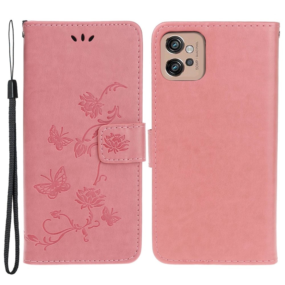 Motorola Moto G32 Leather Cover Imprinted Butterflies Pink