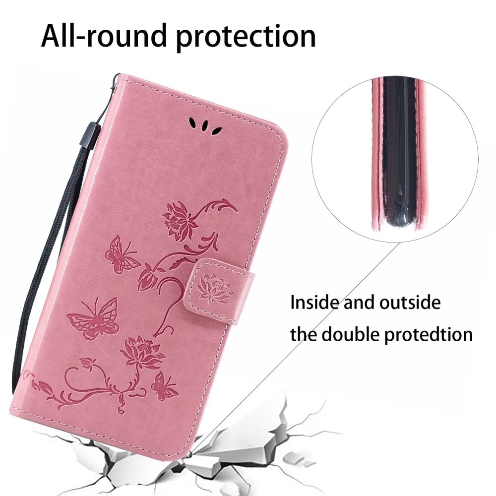 Motorola Moto G32 Leather Cover Imprinted Butterflies Pink