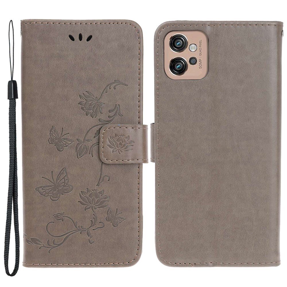 Motorola Moto G32 Leather Cover Imprinted Butterflies Grey