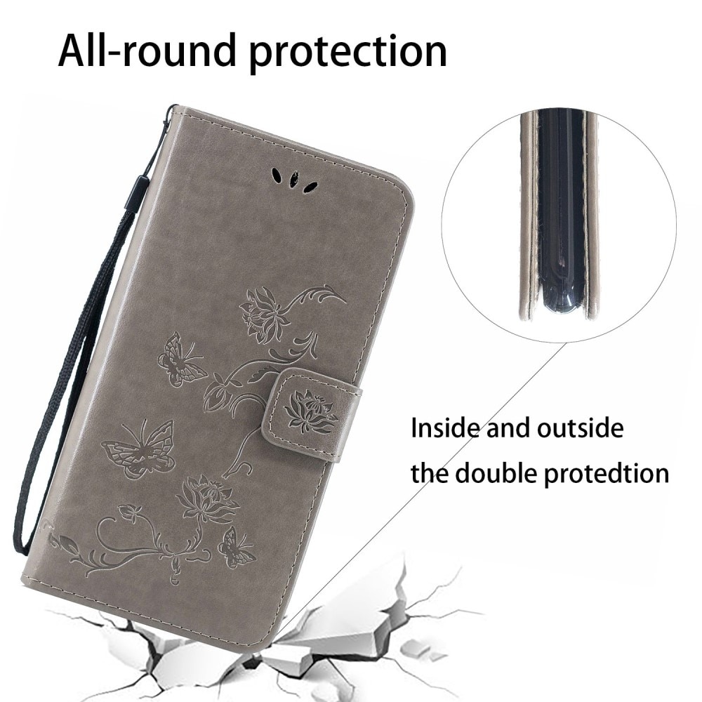Motorola Moto G32 Leather Cover Imprinted Butterflies Grey