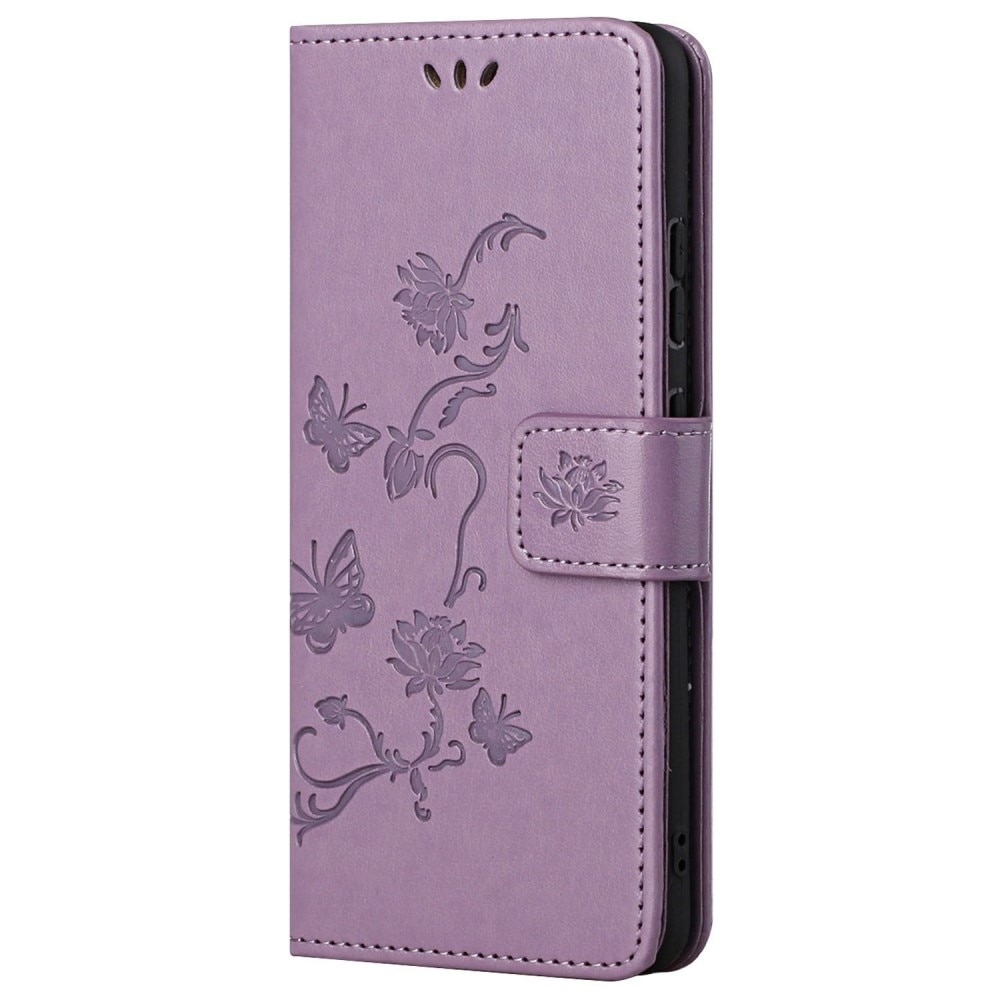 Motorola Moto G62 Leather Cover Imprinted Butterflies Purple