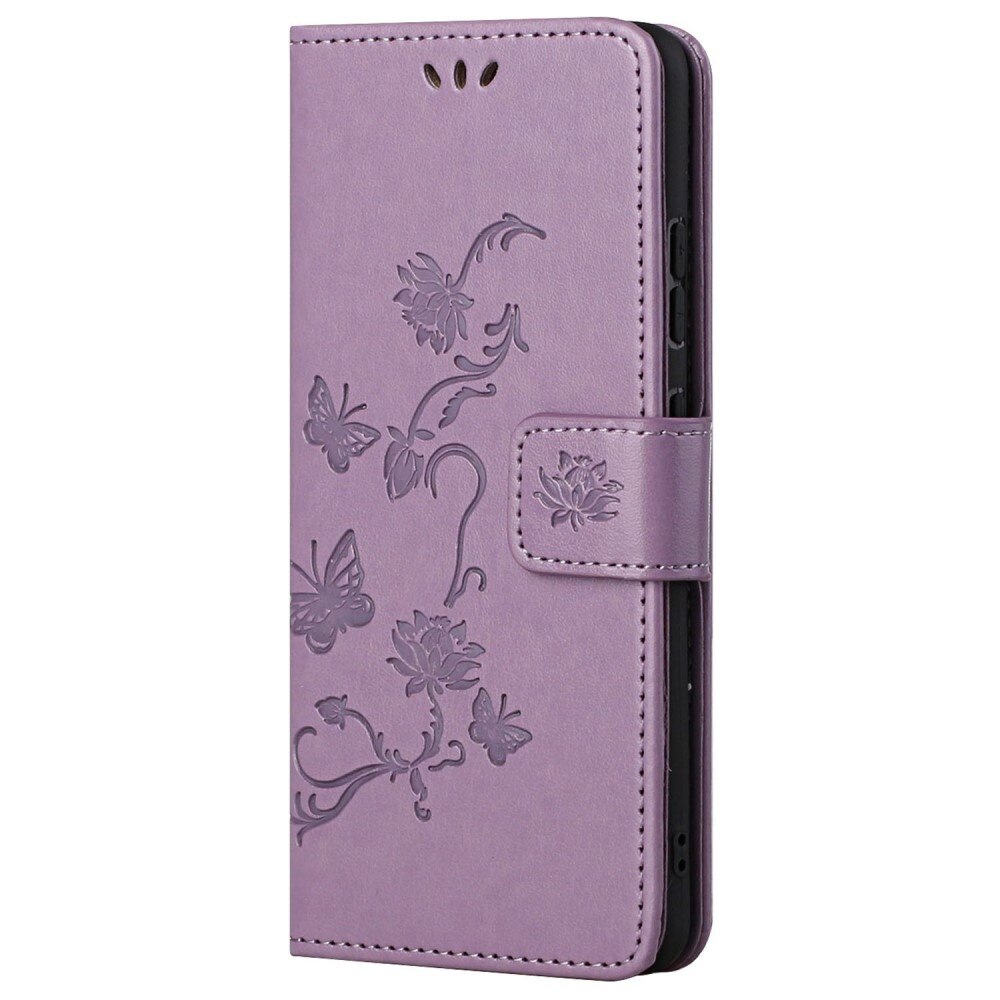 Motorola Moto G62 Leather Cover Imprinted Butterflies Purple