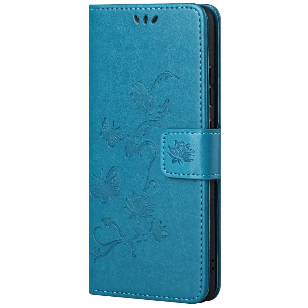 Motorola Moto G62 Leather Cover Imprinted Butterflies Blue