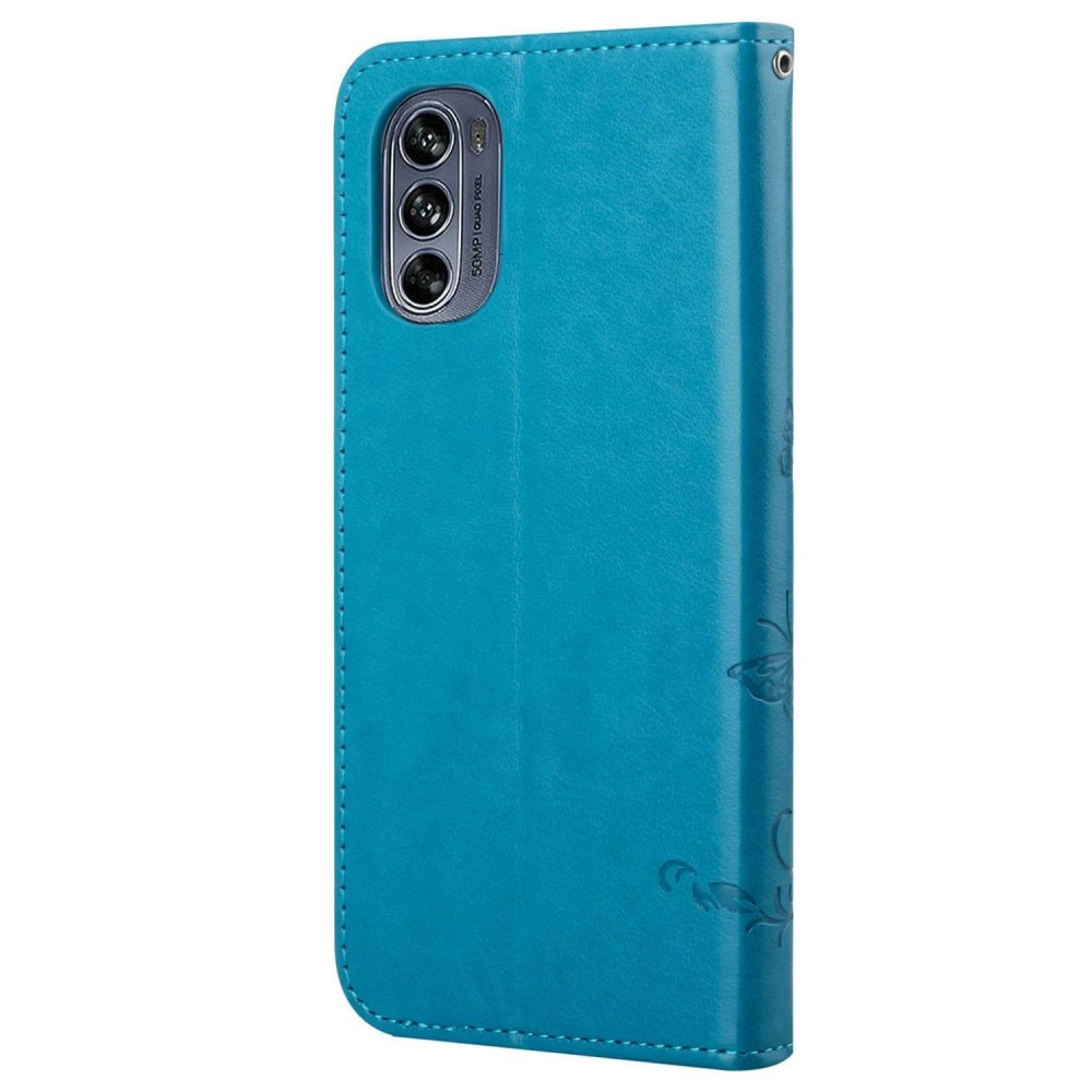 Motorola Moto G62 Leather Cover Imprinted Butterflies Blue