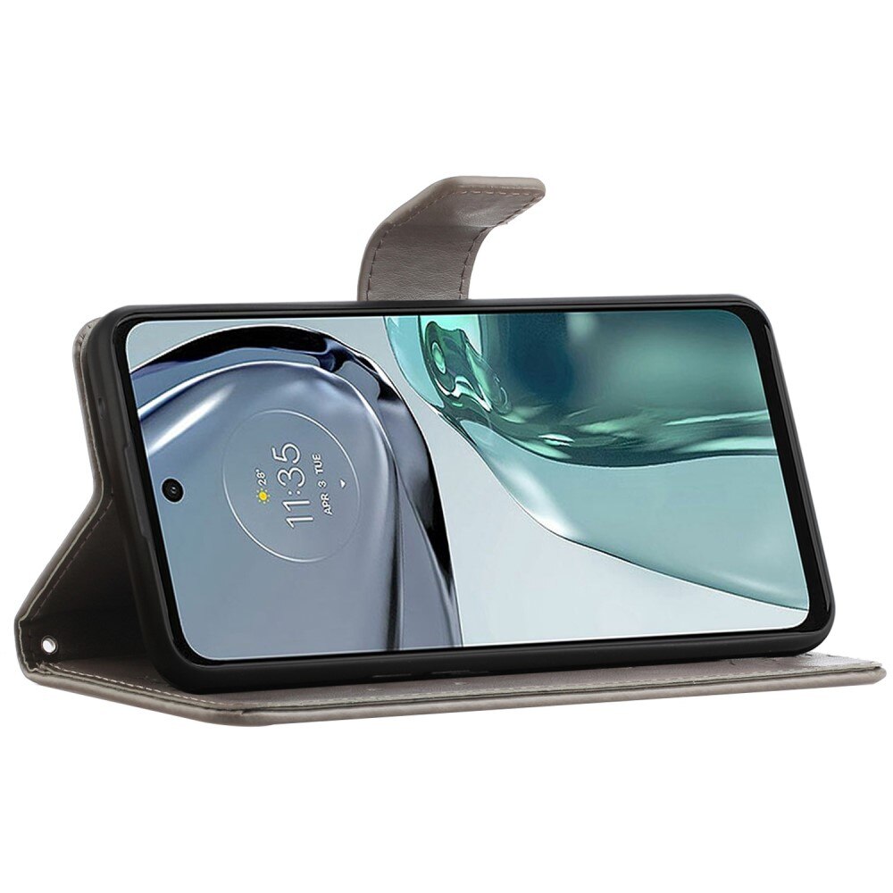 Motorola Moto G62 Leather Cover Imprinted Butterflies Grey