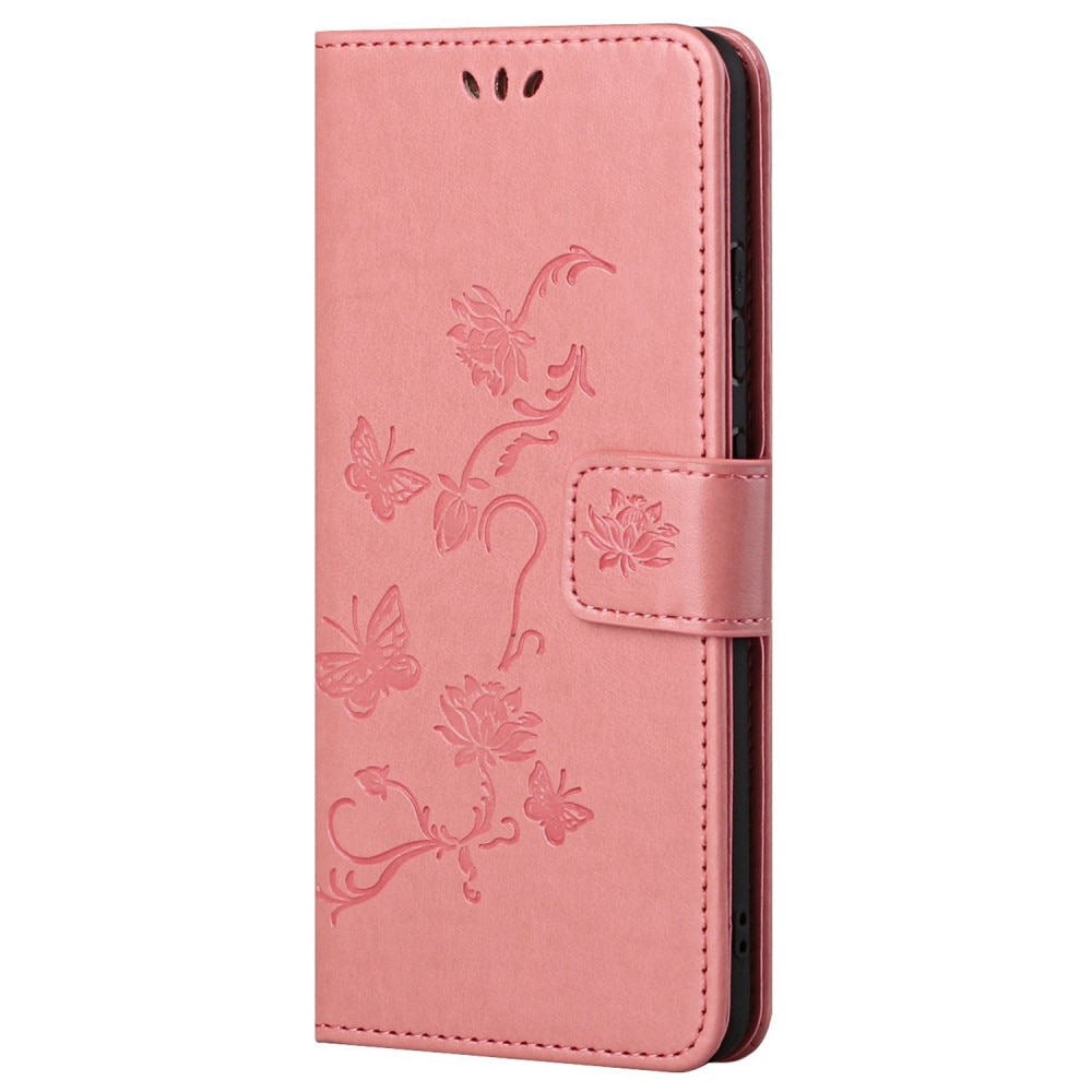 Motorola Moto G62 Leather Cover Imprinted Butterflies Pink