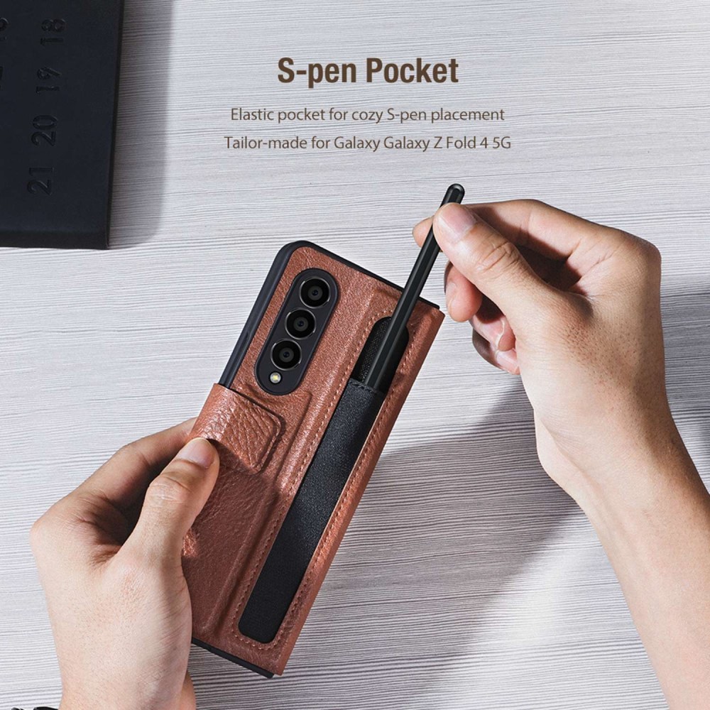 Samsung Galaxy Z Fold 4 Leather Case with Pen Slot Brown