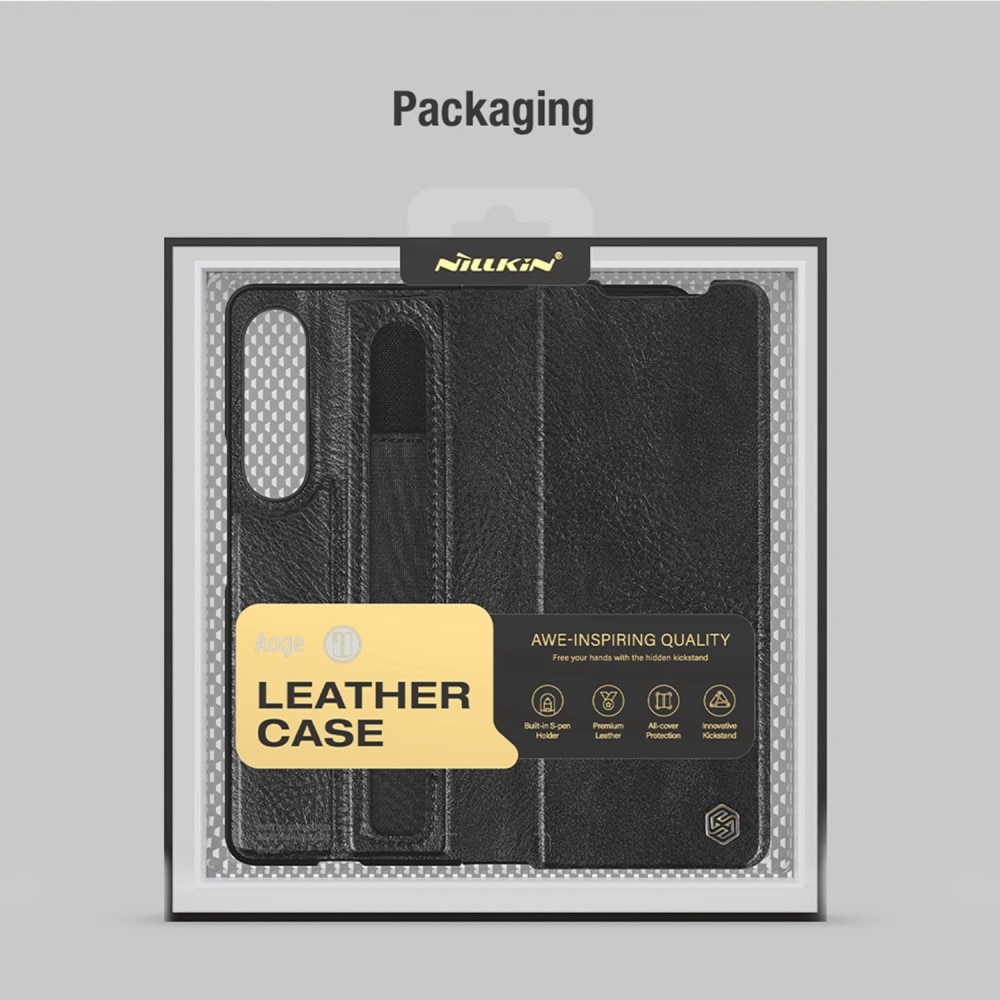 Samsung Galaxy Z Fold 4 Leather Case with Pen Slot Black