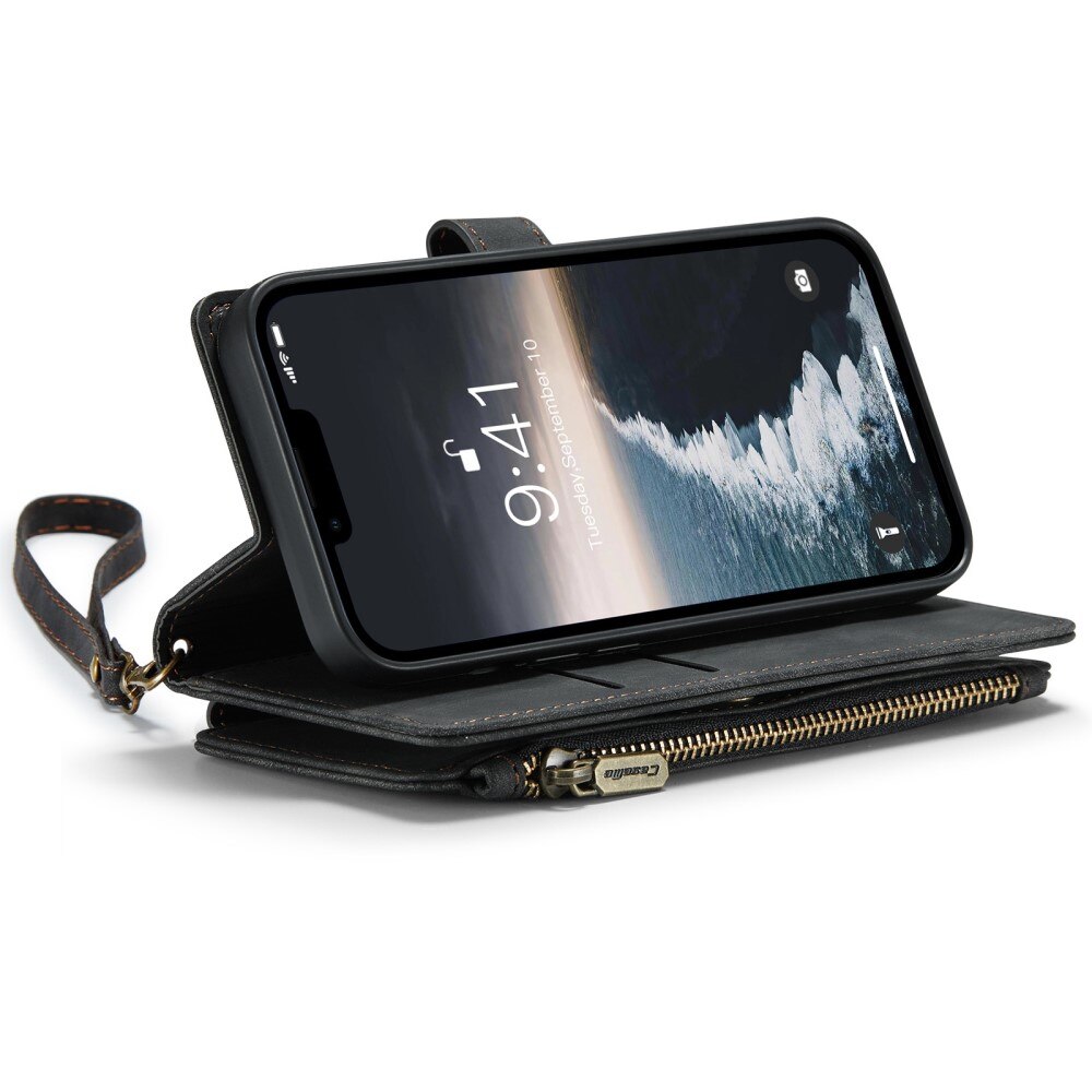 iPhone 14 Zipper Wallet Book Cover Black