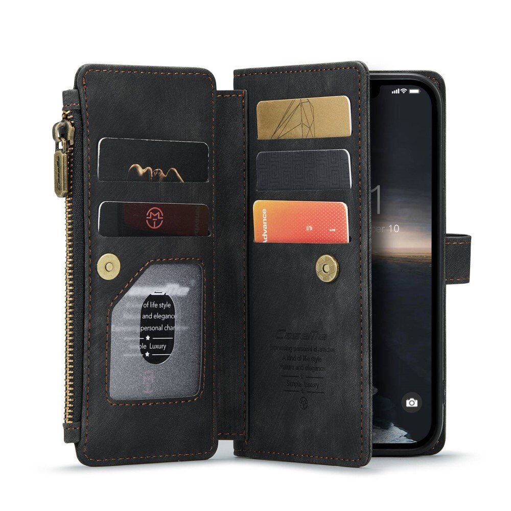 iPhone 14 Zipper Wallet Book Cover Black