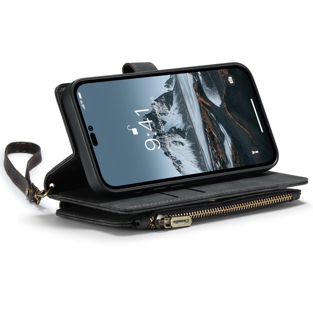 iPhone 14 Pro Zipper Wallet Book Cover Black