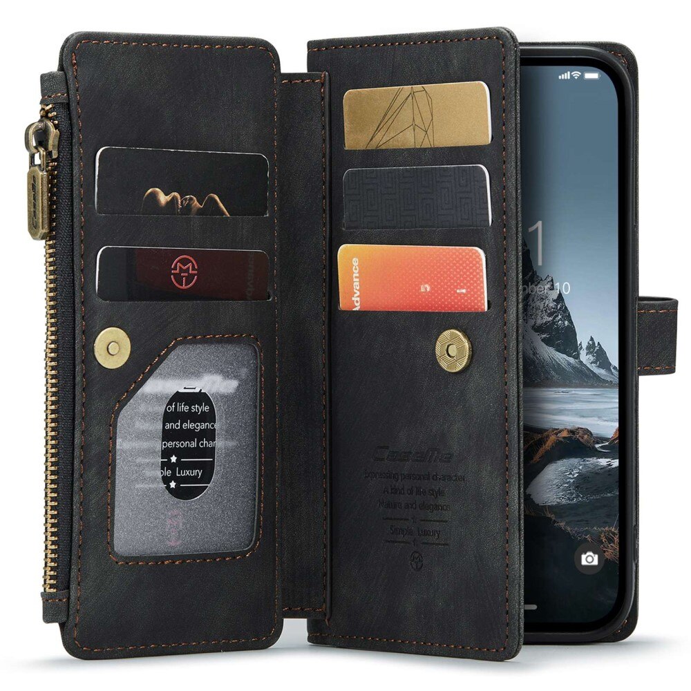 iPhone 14 Pro Zipper Wallet Book Cover Black