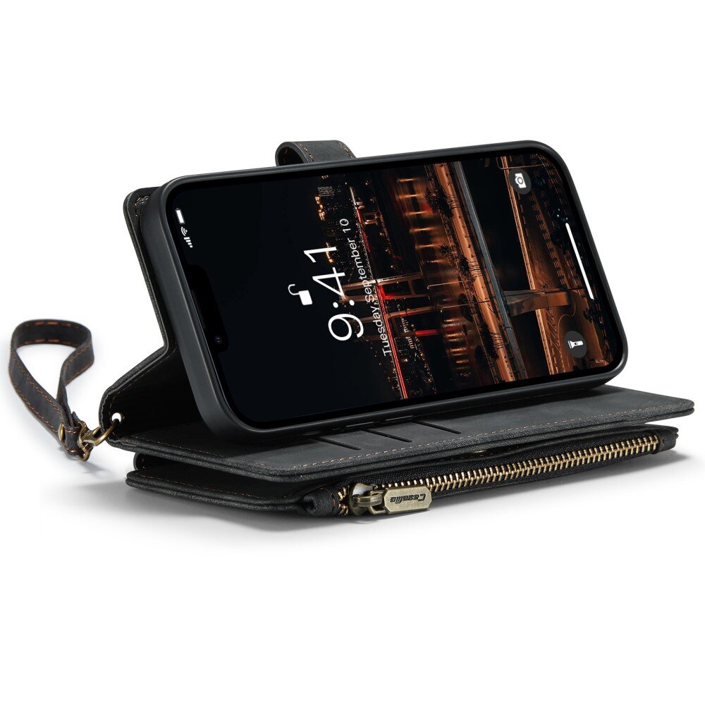 iPhone 14 Plus Zipper Wallet Book Cover Black