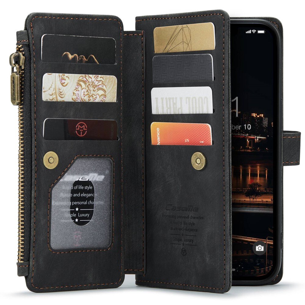 iPhone 14 Plus Zipper Wallet Book Cover Black